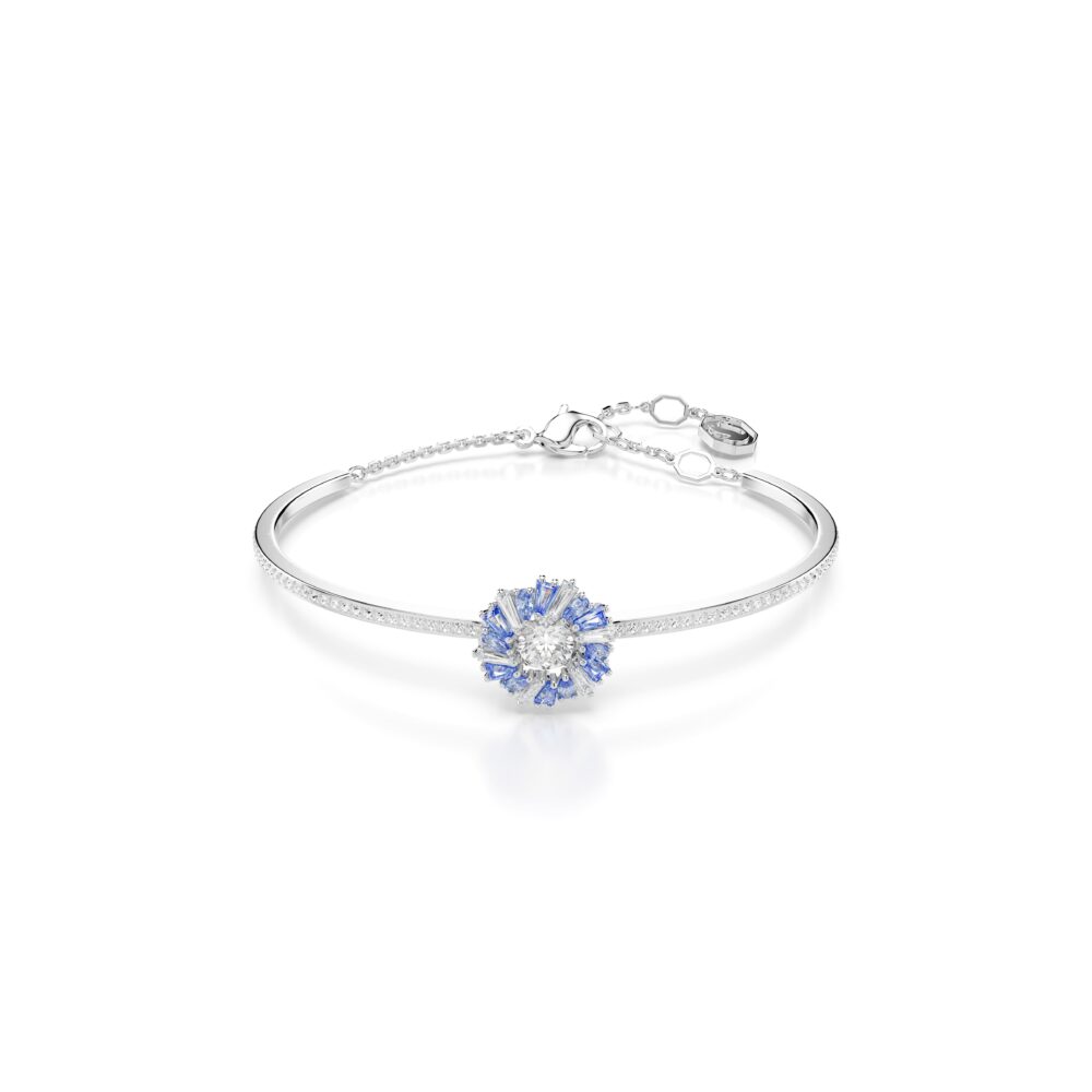 Idyllia bangle, Flower, Blue, Rhodium plated – Besparkle
