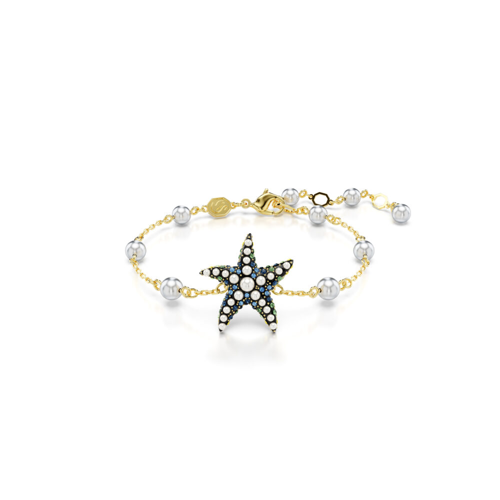 Idyllia bracelet, Crystal pearls, Starfish, Multicolored, Gold