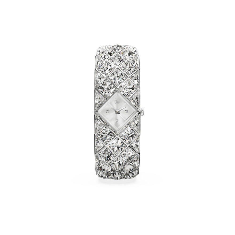 Curiosa bangle watch, Swiss Made, Crystal bracelet, Silver tone