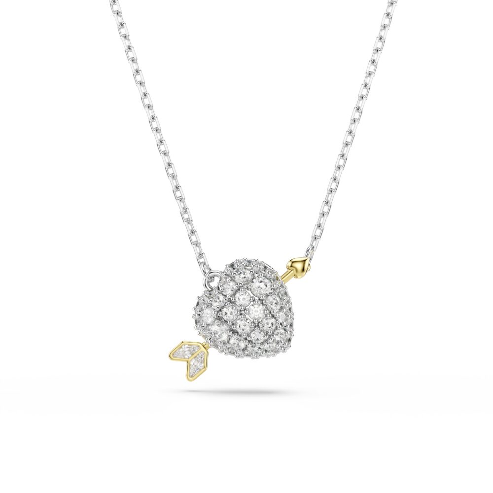 Idyllia pendant, Mixed cuts, Heart, White, Mixed metal finish