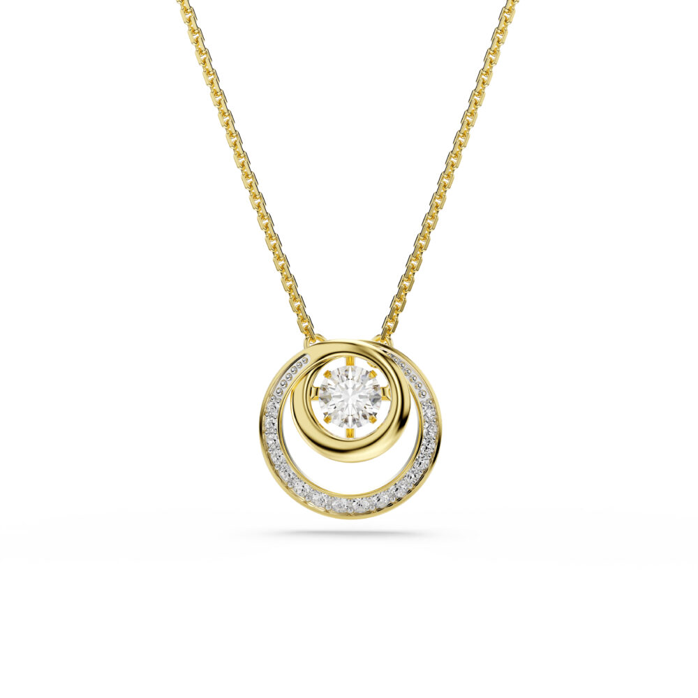 Hyperbola pendant, Round cut, White, Gold-tone plated