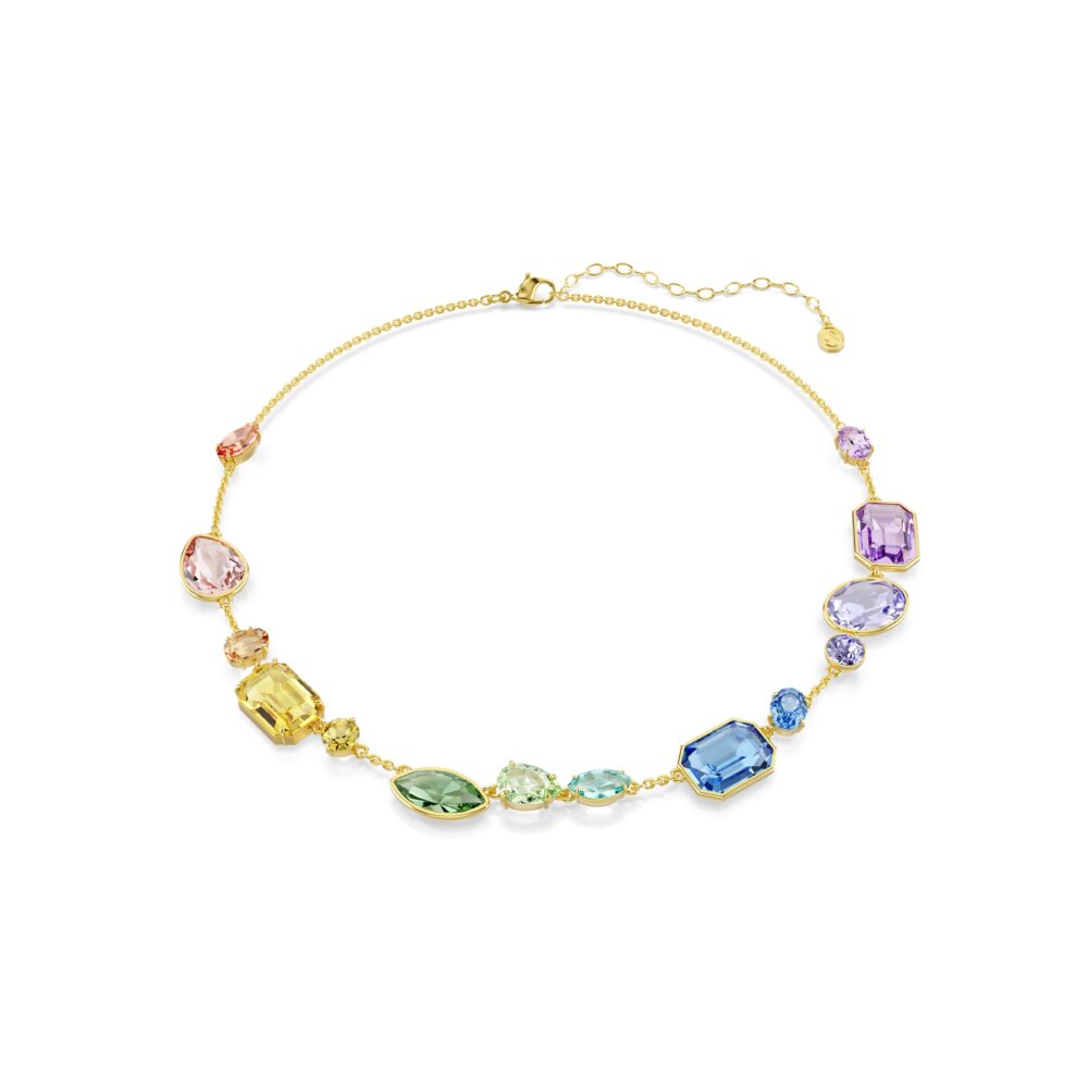 Gema necklace, Mixed cuts, Multicolored, Gold-tone plated