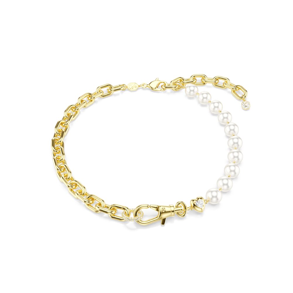 Idyllia necklace, Crystal pearl, White, Gold-tone plated